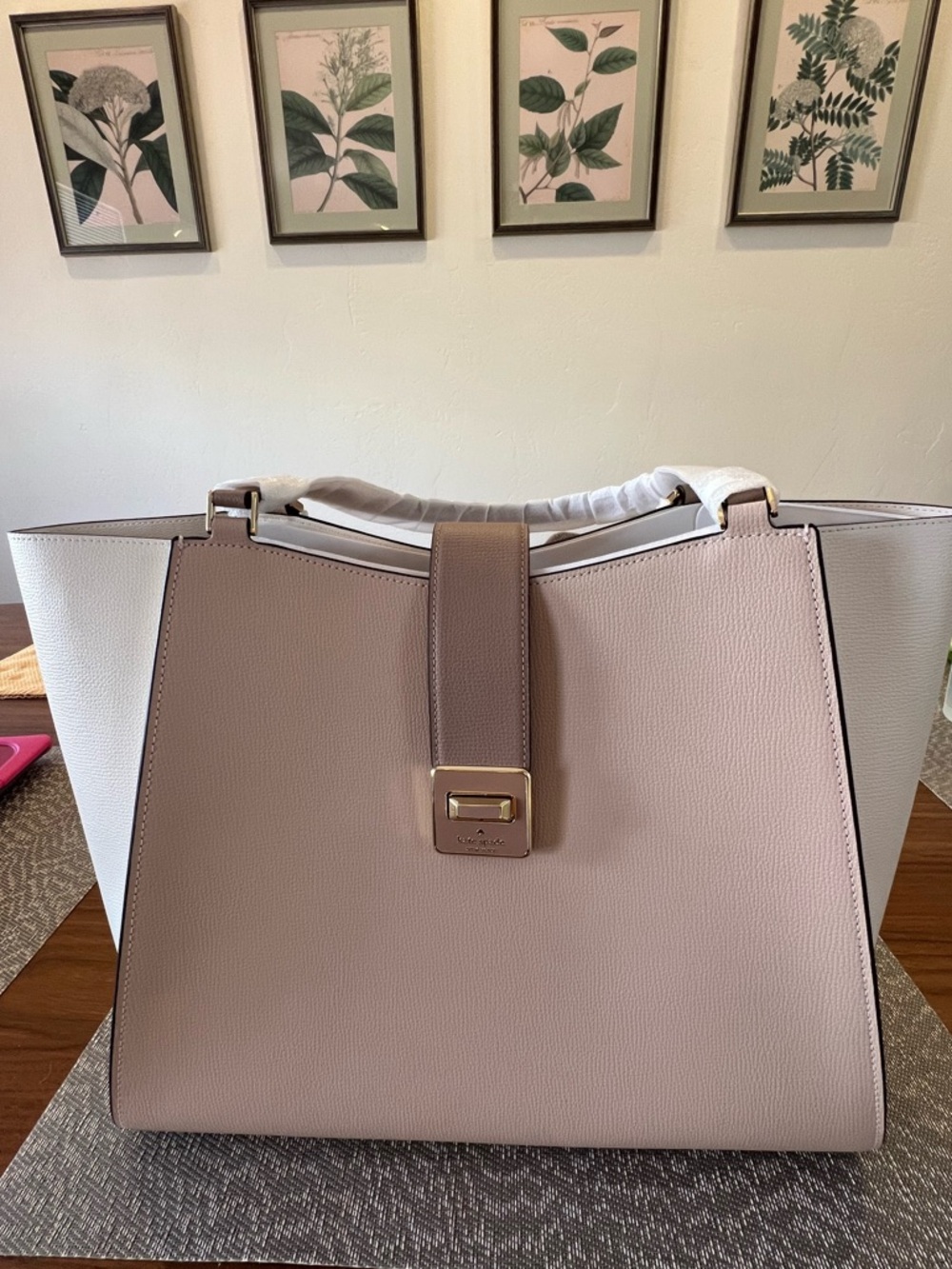 Kate Spade Phoebe Large Tote Hazelnut Off White Colorblock NWT Gold Hardware